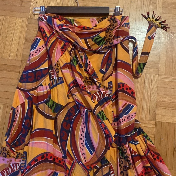 Farm Rio Colorful Banana Print Wrap Midi Skirt - Picture 3 of 11